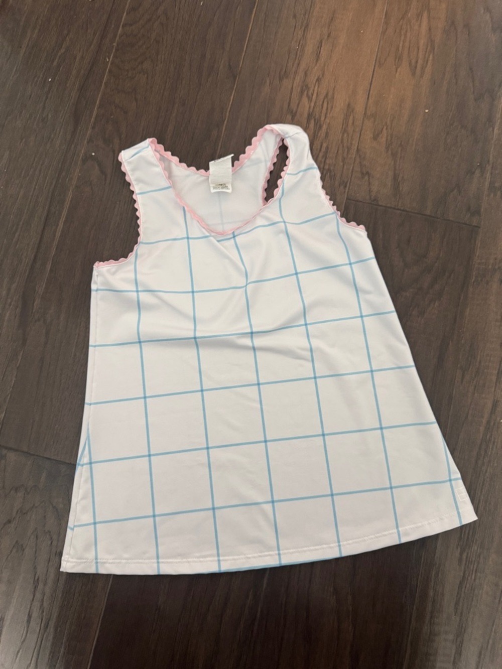 SET Athletics White Tank with Light Blue Windowpane and Pink Trim